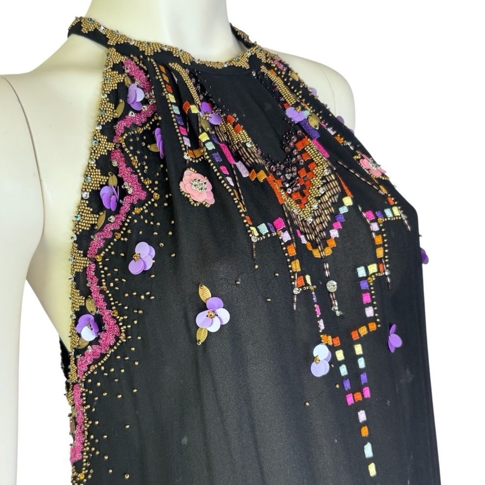 RARE Matthew Williamson Black Silk Sequin And Beaded Embellished Halter Top - Picture 3 of 9
